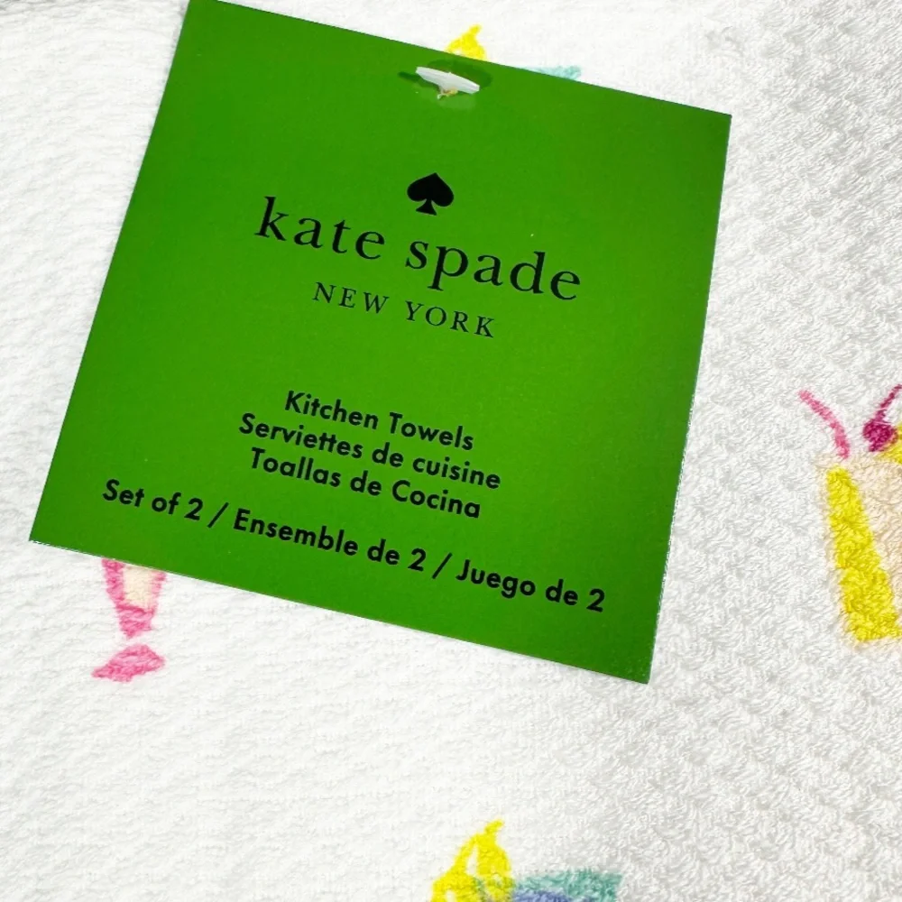NEW Kate Spade FRUITY COCKTAILS/STRIPED Themed Kitchen Towels Set/2
